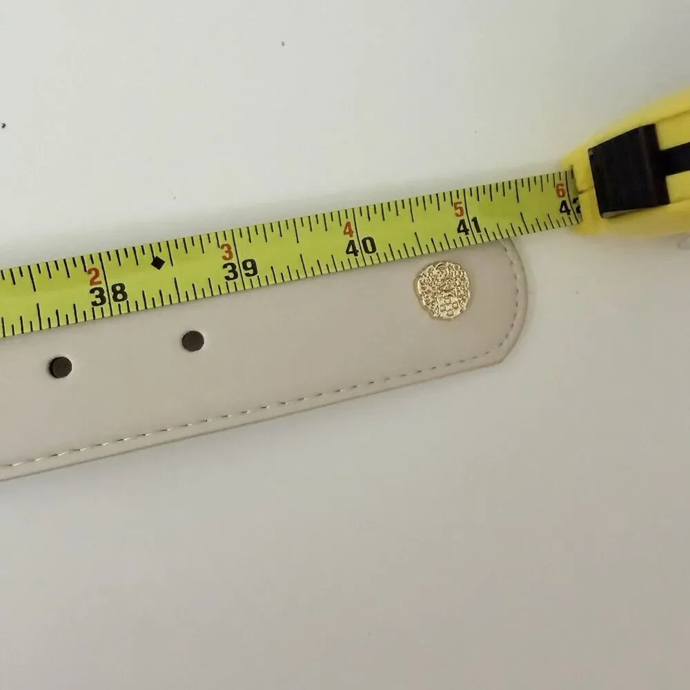Vince Camuto Belt Women L Beige Faux Leather Gold Buckle Wide Waist Belt